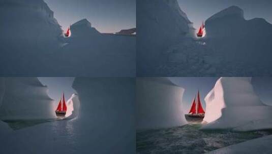 FPV穿越机无人机航拍冰川帆船探险船格林兰高清在线视频素材下载