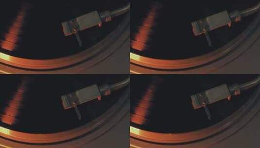 一张乙烯基唱片在留声机音乐播放器中旋转并播放旧迪斯科舞厅高清在线视频素材下载