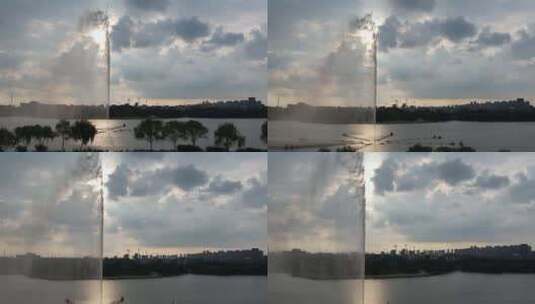 翡翠湖喷泉航拍1高清在线视频素材下载