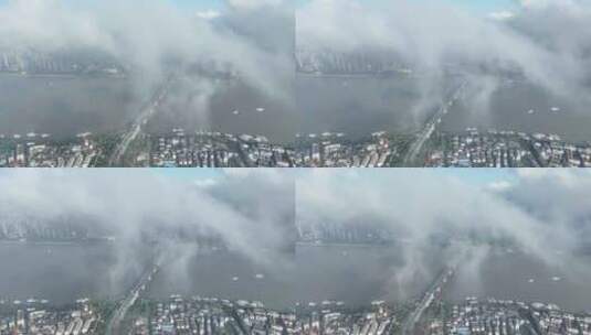 武汉长江大桥俯拍城市风景城市云海云雾缭绕高清在线视频素材下载