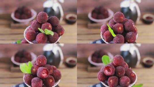 放在桌子上的新鲜杨梅高清在线视频素材下载