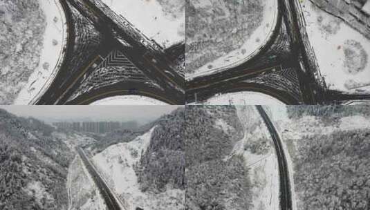 唯美雪中道路公路航拍高清在线视频素材下载