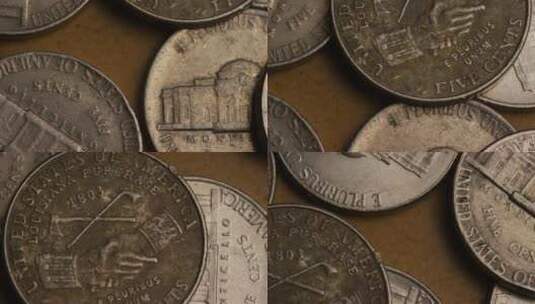 旋转股票镜头拍摄的美国镍币（硬币-0.05美元）-MONEY 0197高清在线视频素材下载