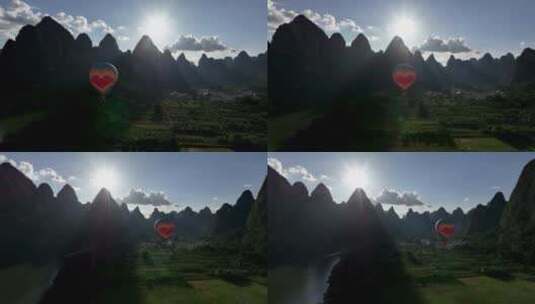 桂林阳朔热气球航拍高清在线视频素材下载