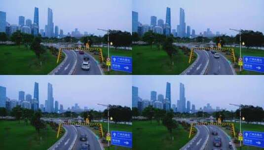 广州珠江新城高楼大厦建筑群交通道路高清在线视频素材下载
