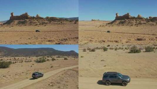 阿拉善越野车沙漠开车航拍车高清在线视频素材下载