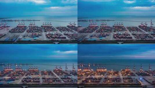 辽宁盘锦港口集装箱码头航拍延时摄影高清在线视频素材下载