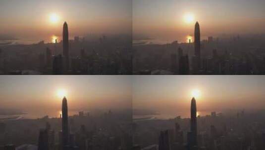深圳平安中心大厦黄昏日落航拍高清在线视频素材下载