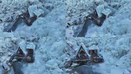 济南南部山区九如山，冰瀑成型冰天雪地高清在线视频素材下载