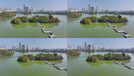 航拍广东省惠州西湖九曲桥2高清在线视频素材下载