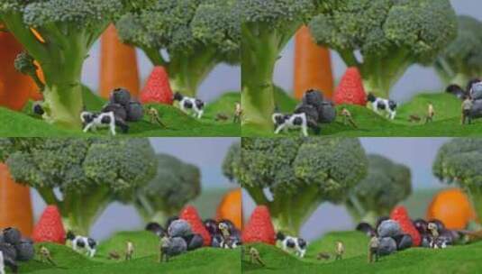 多种蔬菜水果-西兰花-草莓-蓝莓高清在线视频素材下载