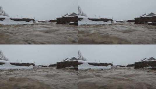 户外田园冬季下雪河水高清素材高清在线视频素材下载