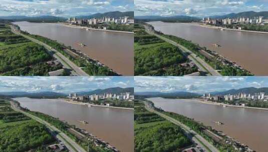 航拍泰国老挝清盛城市湄公河河滨景观高清在线视频素材下载