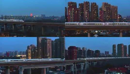 一辆高铁快速穿梭在繁华城市里高清在线视频素材下载
