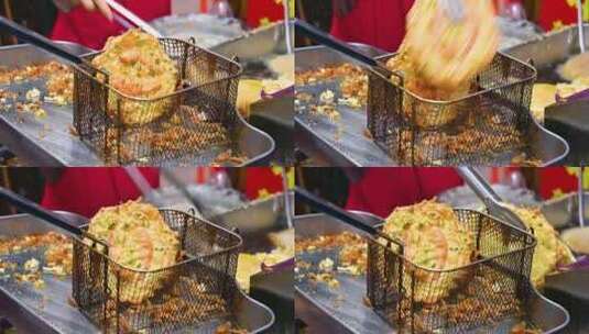 海南三亚油炸虾饼小吃美食高清在线视频素材下载
