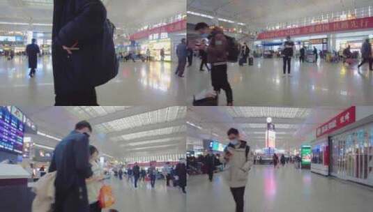上海虹桥火车站春运乘客人流视频素材高清在线视频素材下载
