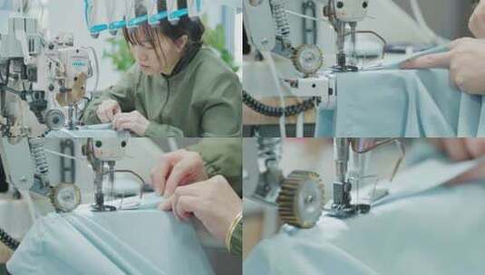 服装厂衬衣制造衬衣缝纫作业高清在线视频素材下载