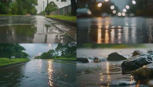 春天雨天路边景象高清在线视频素材下载