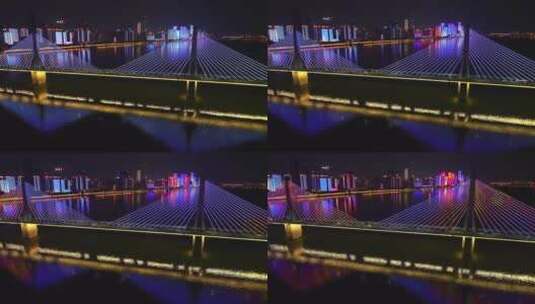 长沙湘江夜景航拍视频高清在线视频素材下载