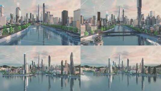 科技未来城市黄昏景01高清在线视频素材下载