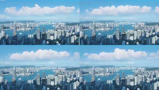 香港维多利亚港延时航拍城市蓝天白云风景高清在线视频素材下载