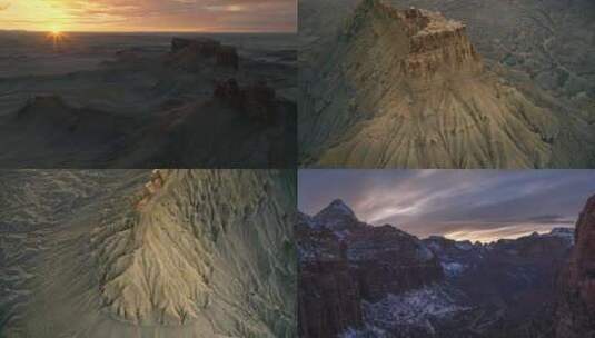 航拍峡谷荒漠山丘山脉高山岩石日出日落高清在线视频素材下载
