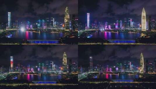 深圳湾灯光秀夜景航拍高清在线视频素材下载