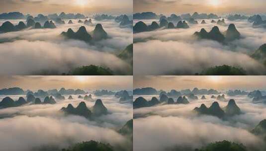 桂林山水合集山峰云海群山云雾缭绕自然风景高清在线视频素材下载