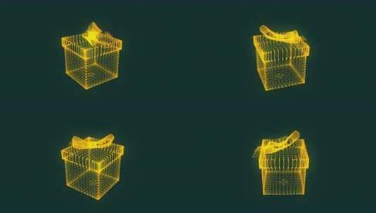 具有丛效应的旋转3D金色礼品盒模型、几何高清在线视频素材下载