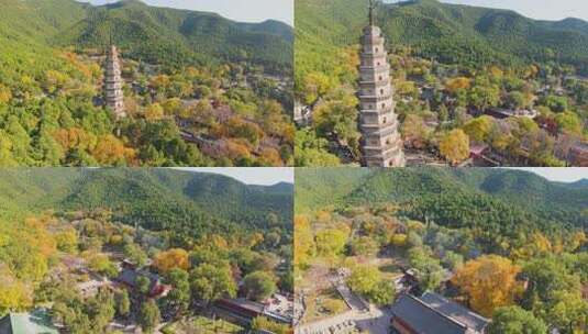 4k航拍山东济南灵岩寺秋景高清在线视频素材下载