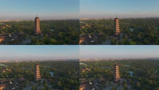 江苏省扬州市瘦西湖大明寺夕阳风光航拍素材高清在线视频素材下载