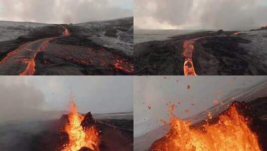 FPV拍摄火山岩浆高清在线视频素材下载