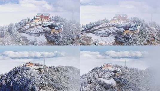 成都西岭雪山景区日月坪云雾中航拍特写高清在线视频素材下载