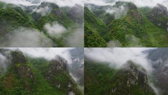 拨开云雾见绿山 高山 植被 穿过雾气云层高清在线视频素材下载