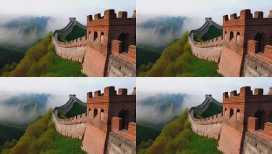 长城山间云雾环绕景象高清在线视频素材下载