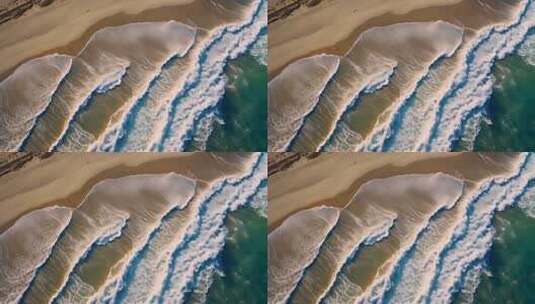 航拍海浪拍打沙滩全景高清在线视频素材下载