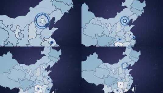 中国地图蓝色版本辐射全国地图中国完整地图高清AE视频素材下载