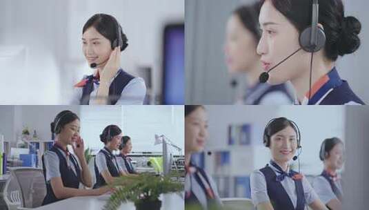 客服人员戴耳机工作画面高清在线视频素材下载