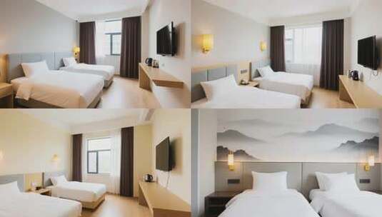 酒店双人卧室室内场景高清在线视频素材下载