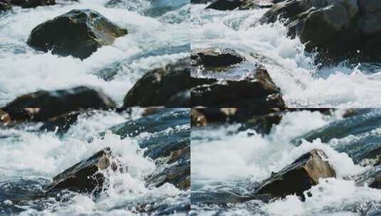 海浪拍打岩石场景高清在线视频素材下载