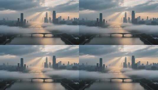 城市桥梁日出云海景观高清在线视频素材下载
