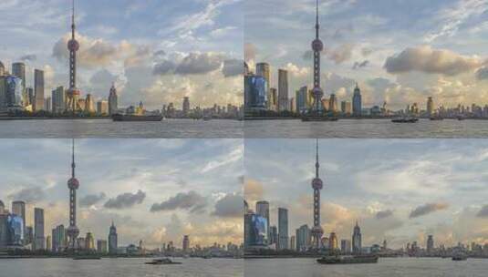 上海浦东新区陆家嘴黄浦江游轮游船延时摄影高清在线视频素材下载