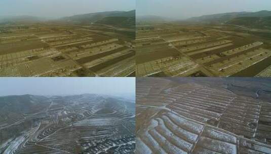 雪下的梯田田园风光航拍高清在线视频素材下载