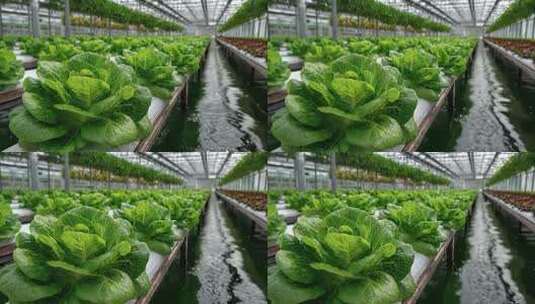 水培生菜在温室中茁壮成长高清在线视频素材下载