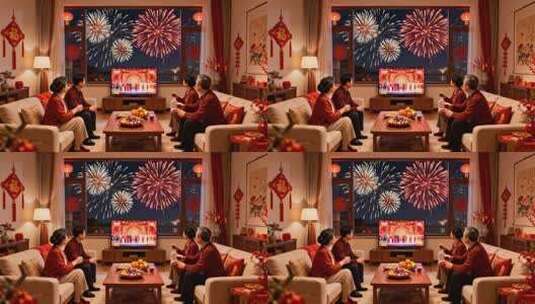 老人春节在家观看电视节目高清在线视频素材下载