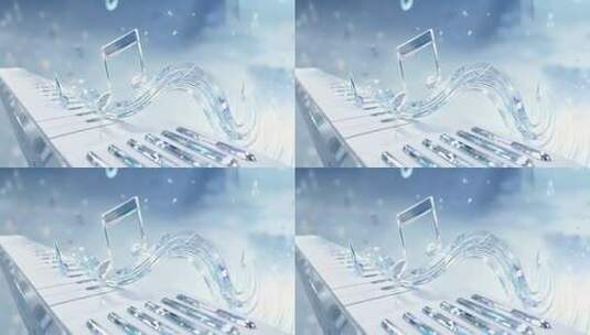 透明音符在钢琴键上的特效高清在线视频素材下载