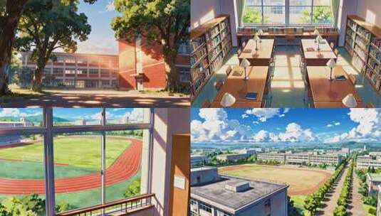 动漫风格校园环境 日系校园场景合集高清在线视频素材下载