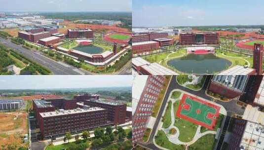 4k中学高校校园红建筑航拍高清在线视频素材下载