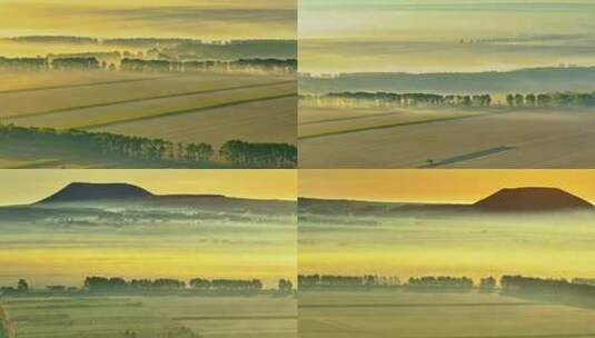 田野晨雾森林远景风光高清在线视频素材下载