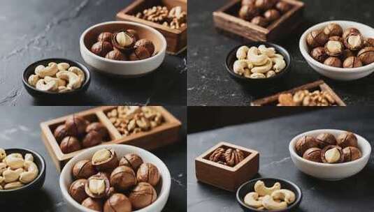 碗装多种坚果特写素材高清在线视频素材下载
